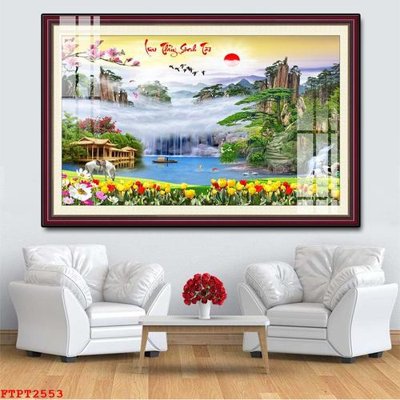 File gốc Tranh sơn thủy thác nước FTPT2553 (cho in ấn) từ kho Filetranh