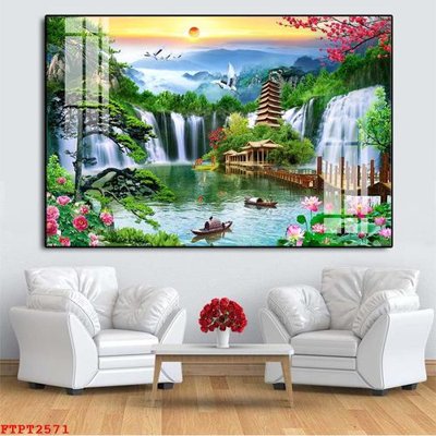 Hình ảnh file gốc Tranh sơn thủy thác nước FTPT2571 cho in UV