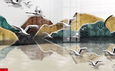 Download file gốc file tranh nền tường thủy mặc tổng hợp H6070 (in mica) trang trí