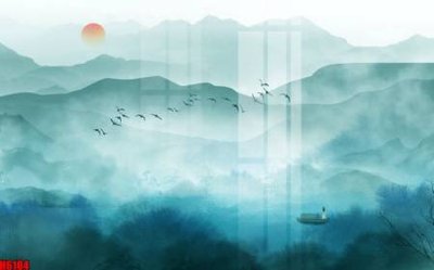 File tranh file tranh nền tường thủy mặc tổng hợp H6104 (ảnh gốc) in trần 3D