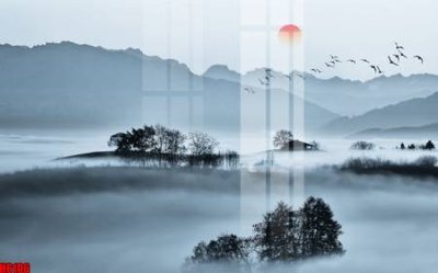 File ảnh file tranh nền tường thủy mặc tổng hợp H6106 (gốc) cho trang trí nhà hàng