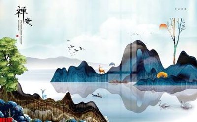 File tranh gốc file tranh nền tường thủy mặc tổng hợp H6147 (sắc nét từng chi tiết)