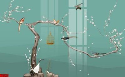 File PSD file tranh nền tường thủy mặc tổng hợp H6321 (bản gốc) cho nhà in