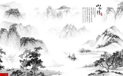 File in lụa file tranh nền tường thủy mặc tổng hợp H6372 (tân cổ điển) file tranh nền tường thủy mặc tổng hợp H6372