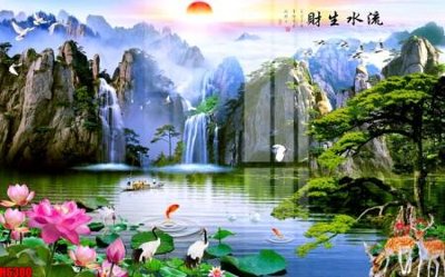 File PSD file tranh nền tường thủy mặc tổng hợp H6380 (gốc) cho designer