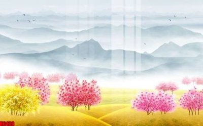 File in ấn cao cấp file tranh nền tường thủy mặc tổng hợp H6430 (file gốc)