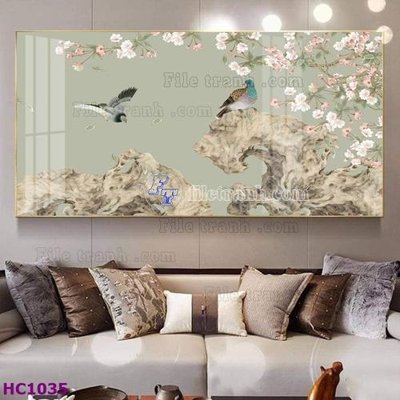 File gốc in ấn File tranh hoa và chim tối giản trung quốc HC1035 chất lượng vượt trội