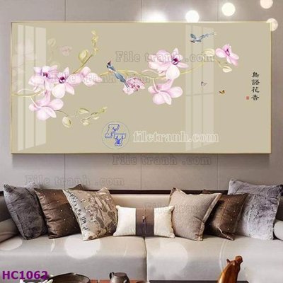 File in trần File tranh hoa và chim tối giản trung quốc HC1062 (bản gốc) đại dương