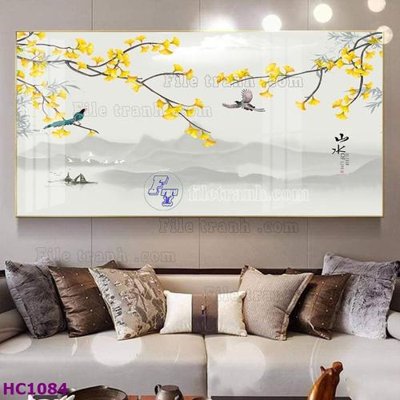 Mua file gốc File tranh hoa và chim tối giản trung quốc HC1084 (PSD) tại Filetranh.com