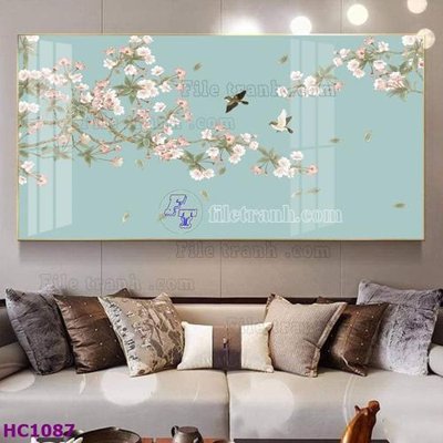 File in trần File tranh hoa và chim tối giản trung quốc HC1087 (bản gốc 3D) sống động