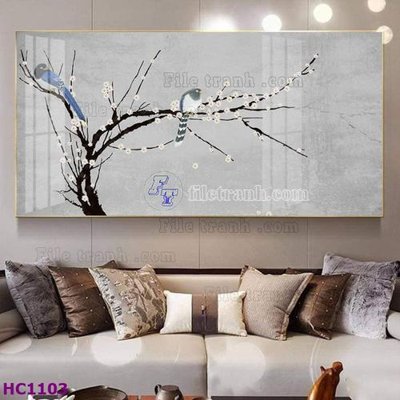 Hình ảnh file gốc File tranh hoa và chim tối giản trung quốc HC1103 cho in UV