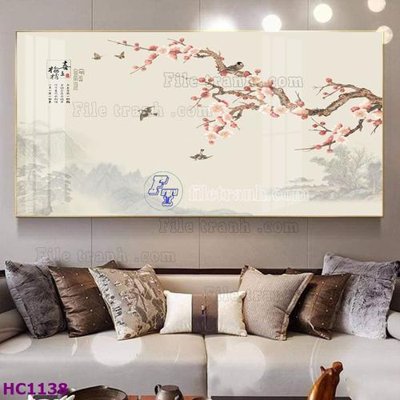 Hình ảnh file gốc File tranh hoa và chim tối giản trung quốc HC1138 (chất lượng cao)