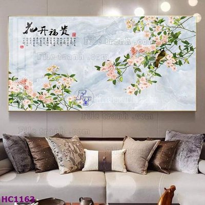 Chi tiết file ảnh File tranh hoa và chim tối giản trung quốc HC1163 sắc nét
