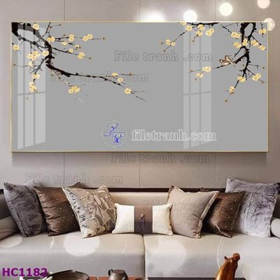 File ảnh File tranh hoa và chim tối giản trung quốc HC1182 (gốc) in decal dán tường