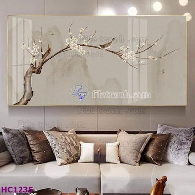 File gốc File tranh hoa và chim tối giản trung quốc HC1235 (in lụa) tranh mã đáo