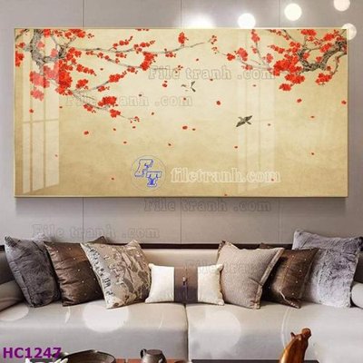 File in trần File tranh hoa và chim tối giản trung quốc HC1247 (bản gốc 3D) sống động