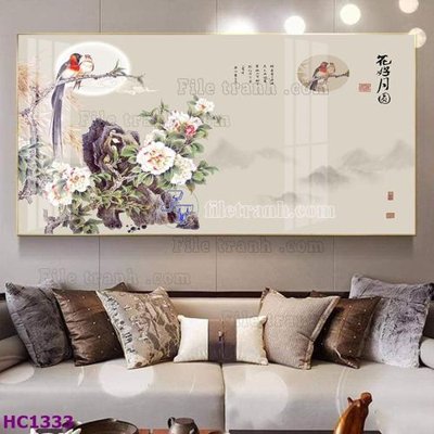 Ảnh gốc File tranh hoa và chim tối giản trung quốc HC1333 (nét căng) in mica