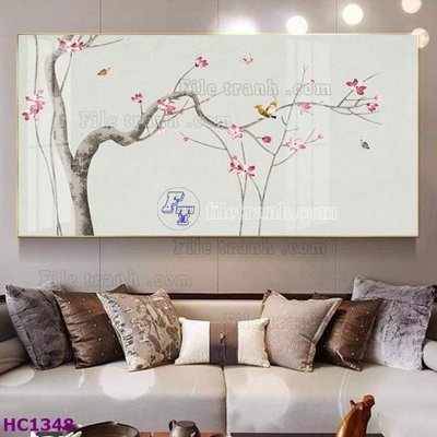 File PSD File tranh hoa và chim tối giản trung quốc HC1348 (bản gốc) đã tách nền