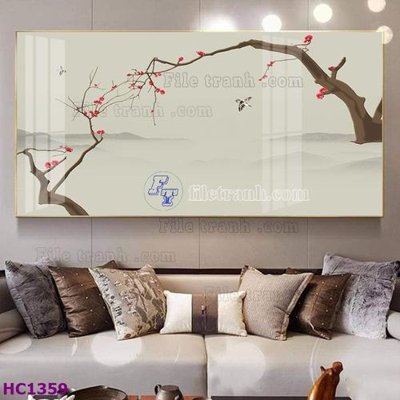 File in mica File tranh hoa và chim tối giản trung quốc HC1359 (bản gốc) làm vách ngăn