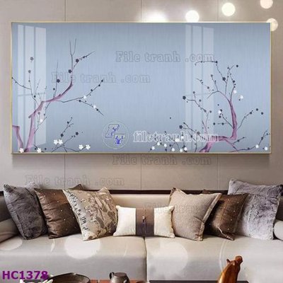 File tranh File tranh hoa và chim tối giản trung quốc HC1378 (bản gốc) in lụa dán tường
