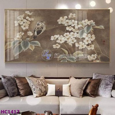 File in trần File tranh hoa và chim tối giản trung quốc HC1417 (bản gốc) đại dương