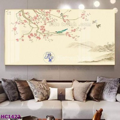 File PSD File tranh hoa và chim tối giản trung quốc HC1422 (gốc) nhiều lớp (multi-layer)