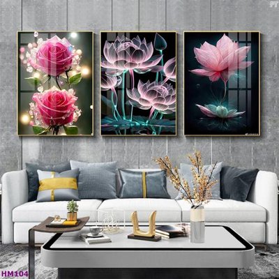 File tranh Tranh bộ 3 hoa sen 5d đẹp HM104 (ảnh gốc) không bị mờ