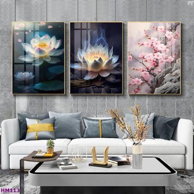 File PSD Tranh bộ 3 hoa sen 5d đẹp HM113 (bản gốc) đã tách nền