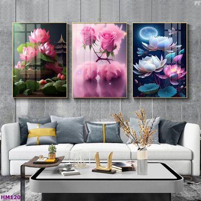 File tranh gốc in trần nhà Tranh bộ 3 hoa sen 5d đẹp HM120 3D