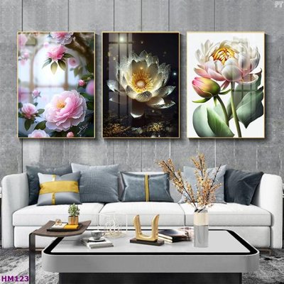 File tranh Tranh bộ 3 hoa sen 5d đẹp HM123 (gốc) chủ đề trừu tượng