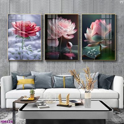 File gốc Tranh bộ 3 hoa sen 5d đẹp HM124 (in tráng gương) sang trọng