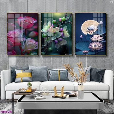 File gốc Tranh bộ 3 hoa sen 5d đẹp HM128 (chuẩn màu) cho in offset