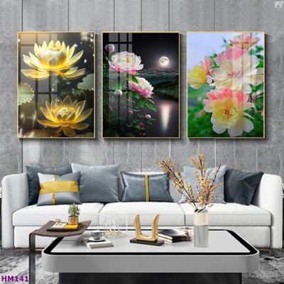 Tải file gốc Tranh bộ 3 hoa sen 5d đẹp HM141 (in bạt) quảng cáo