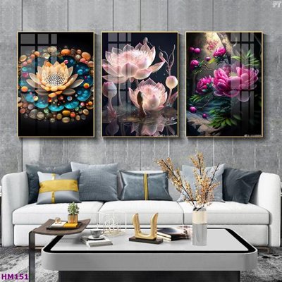 File in ấn Tranh bộ 3 hoa sen 5d đẹp HM151 chuyên nghiệp