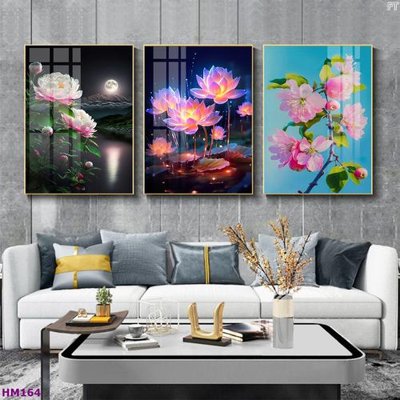 File tranh Tranh bộ 3 hoa sen 5d đẹp HM164 (gốc) in trên kính