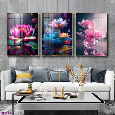 Chi tiết file ảnh Tranh bộ 3 hoa sen 5d đẹp HM165 sắc nét