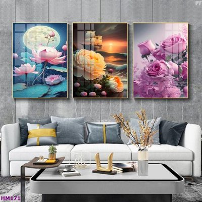 Tải file gốc Tranh bộ 3 hoa sen 5d đẹp HM171 (để in lụa)