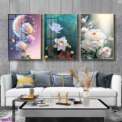 File gốc in ấn Tranh bộ 3 hoa sen 5d đẹp HM172 độ phân giải cao