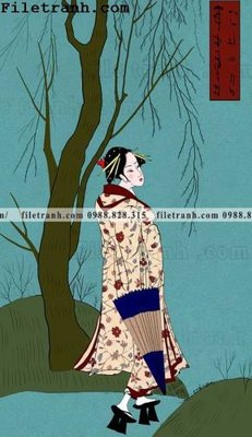 File gốc Hinh minh hoa co gai Nhat 179 (in lụa) hoa văn cổ điển