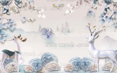 Ảnh gốc File tranh gốc dán tường hươu nai sừng K47030 (nét căng) in mica