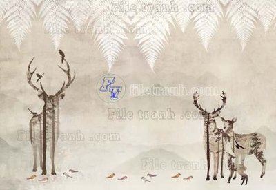 File tranh in mica File tranh gốc dán tường hươu nai sừng K47060 (độ phân giải cao)