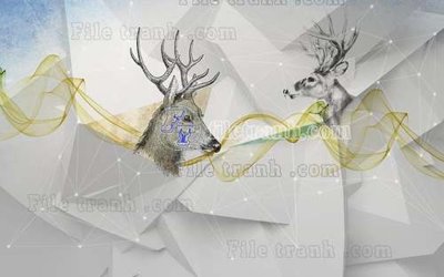 Tải về hình ảnh gốc File tranh gốc dán tường hươu nai sừng K47080 sắc nét