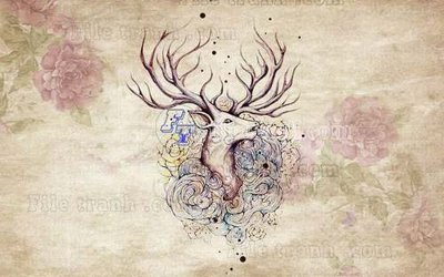 File gốc File tranh gốc dán tường hươu nai sừng K47095 (in lụa) trang trí tường