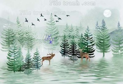 File gốc in tráng gương File tranh gốc dán tường hươu nai sừng K47137 chi tiết