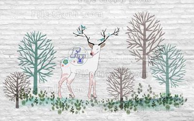 File gốc File tranh gốc dán tường hươu nai sừng K47154 (vector) cho in ấn