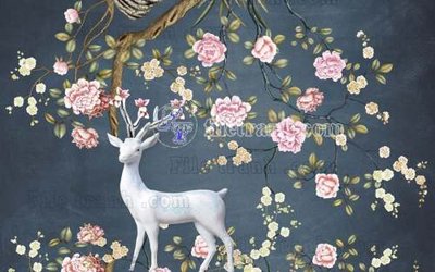 Tải file gốc in lụa File tranh gốc dán tường hươu nai sừng K47155 siêu nét
