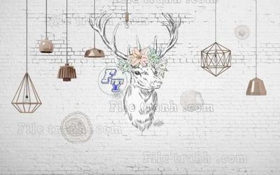 File tranh gốc PSD File tranh gốc dán tường hươu nai sừng K47165 còn nguyên layer