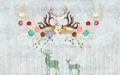 Tải file File tranh gốc dán tường hươu nai sừng K47168 (PSD) cho in tranh kính