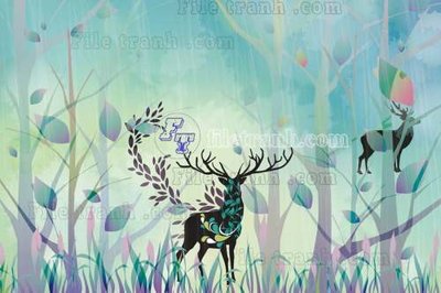 File gốc File tranh gốc dán tường hươu nai sừng K47171 (in mica) làm bảng hiệu