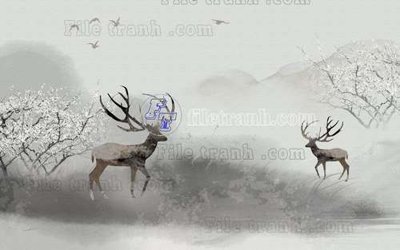 Tải file File tranh gốc dán tường hươu nai sừng K47177 (gốc) chủ đề tâm linh